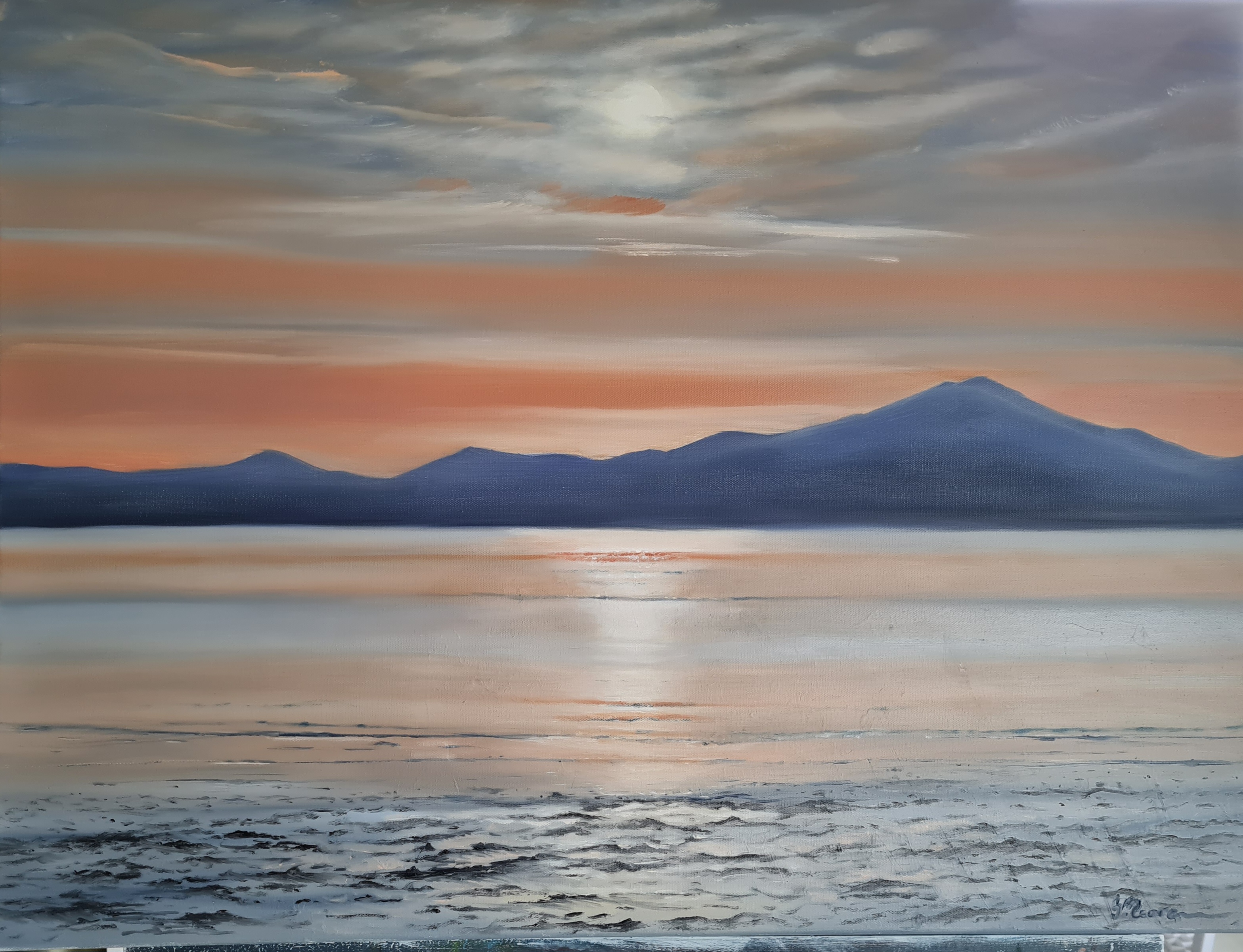 Sunset over Tranquil beach Painting