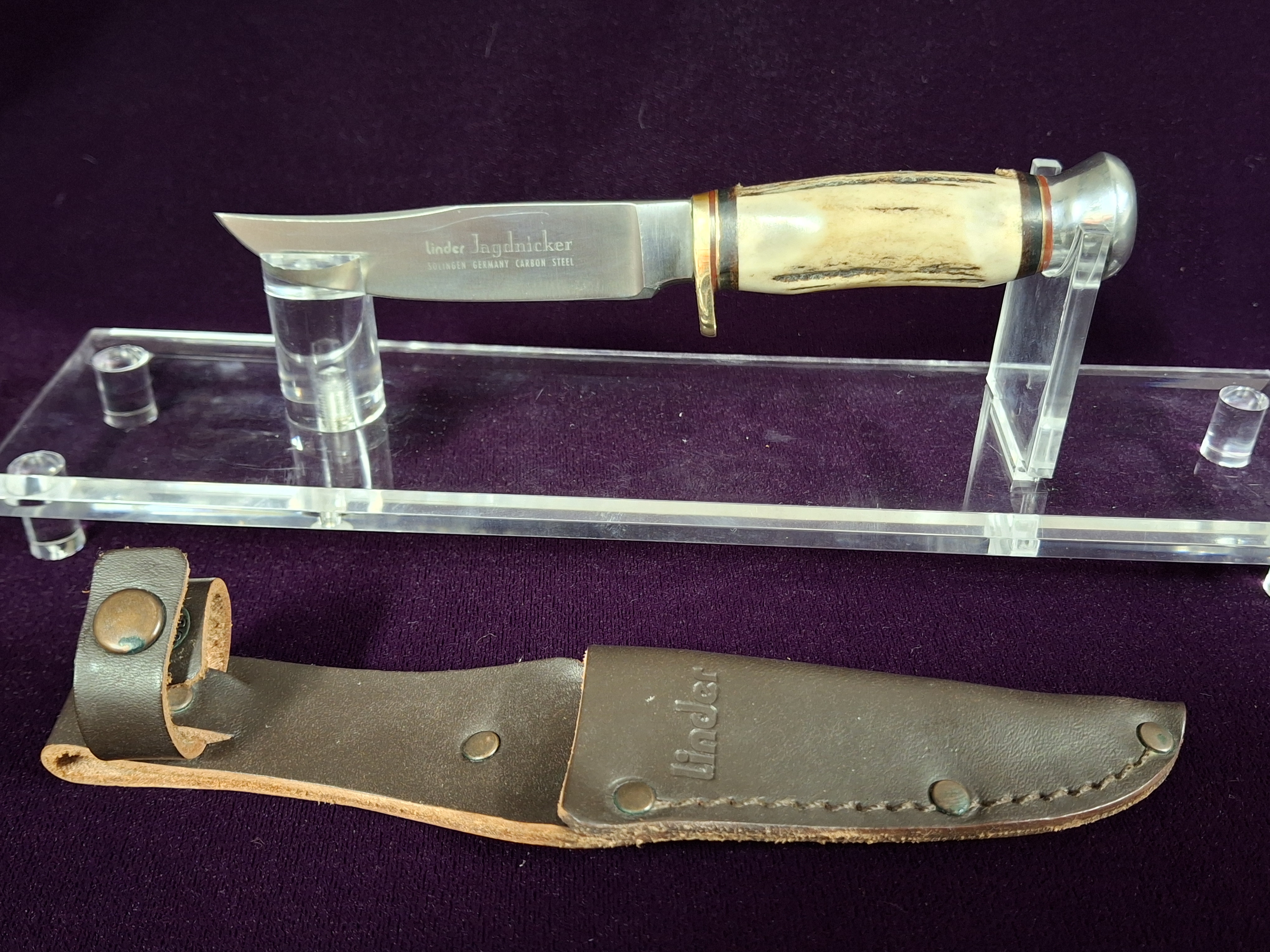 Linder Jagdnicker Hunter Hunting Knife with Leather Sheath