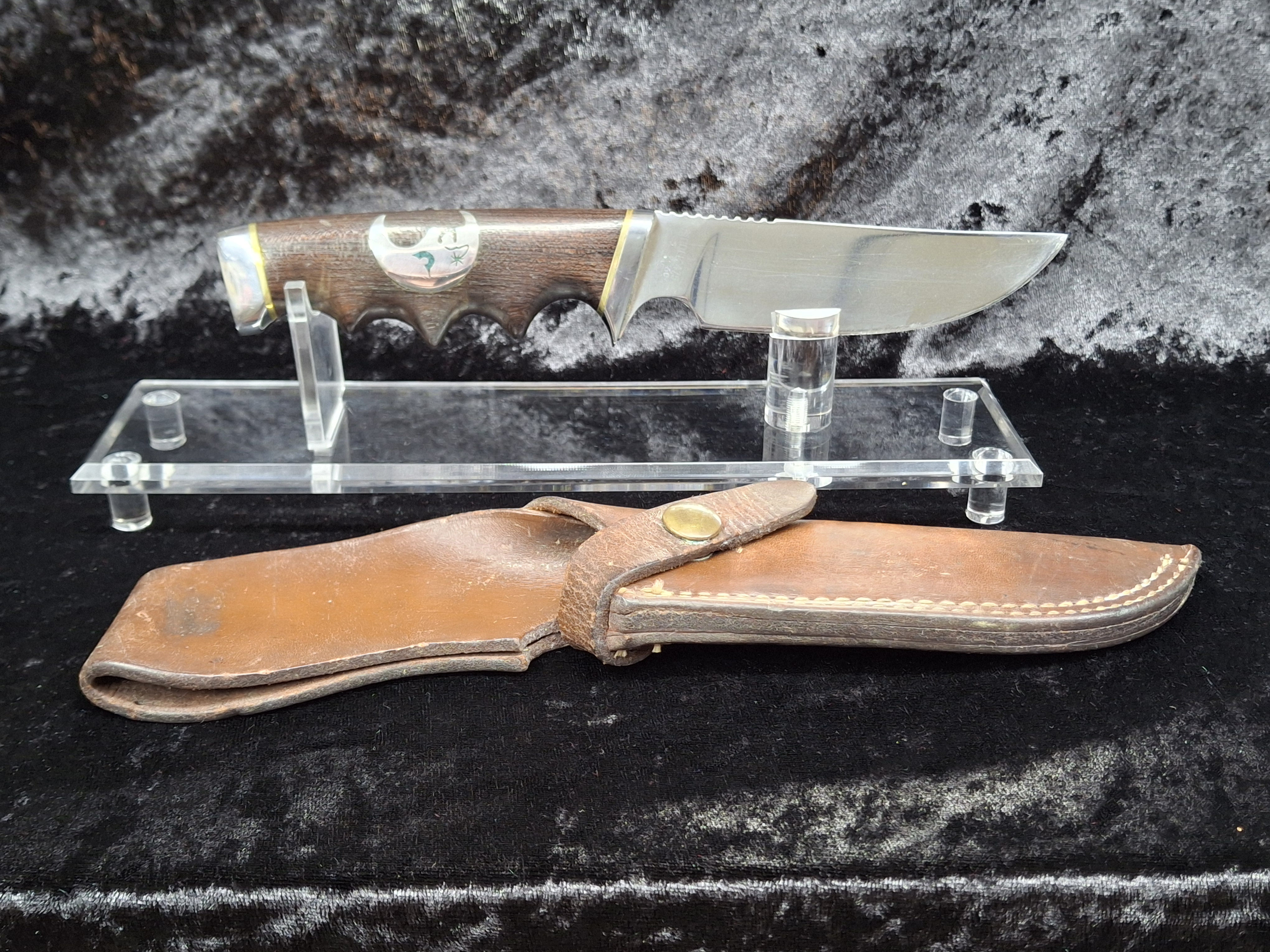 Gerber Prototype Hunting Knife with Silver Moon Inlay with Turquoise