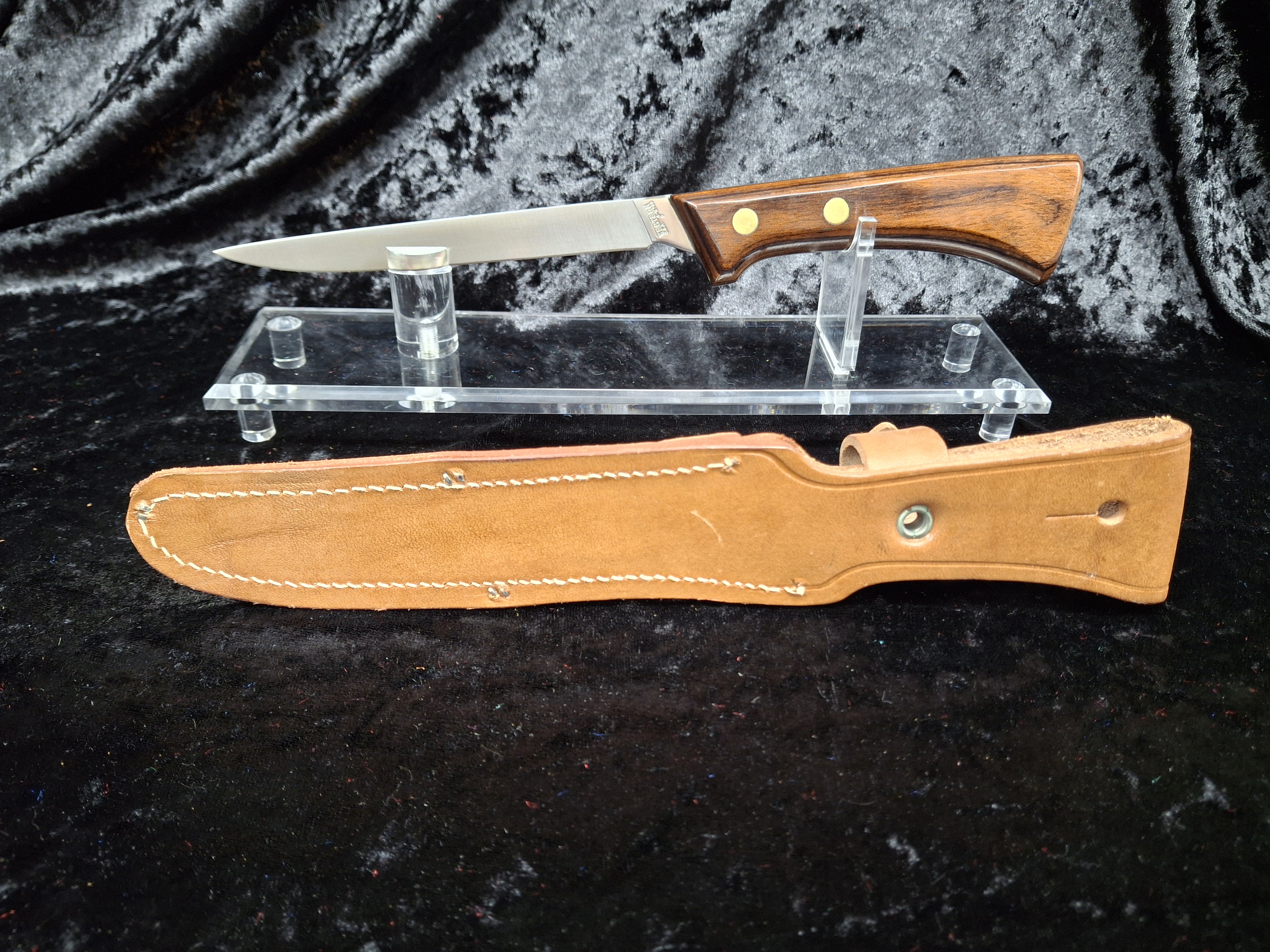 Vintage Western Fixed-Blade Filet Knife with Leather Sheath