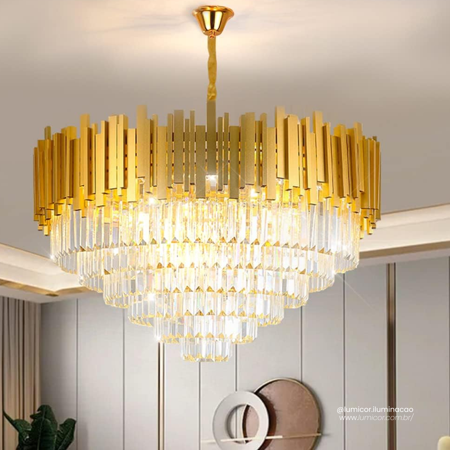 Lustre de cristal dourado PL-422-60CM