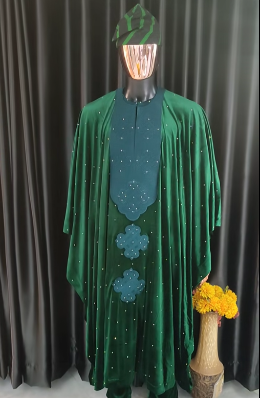 Velvet Green Agbada Traditional Attire