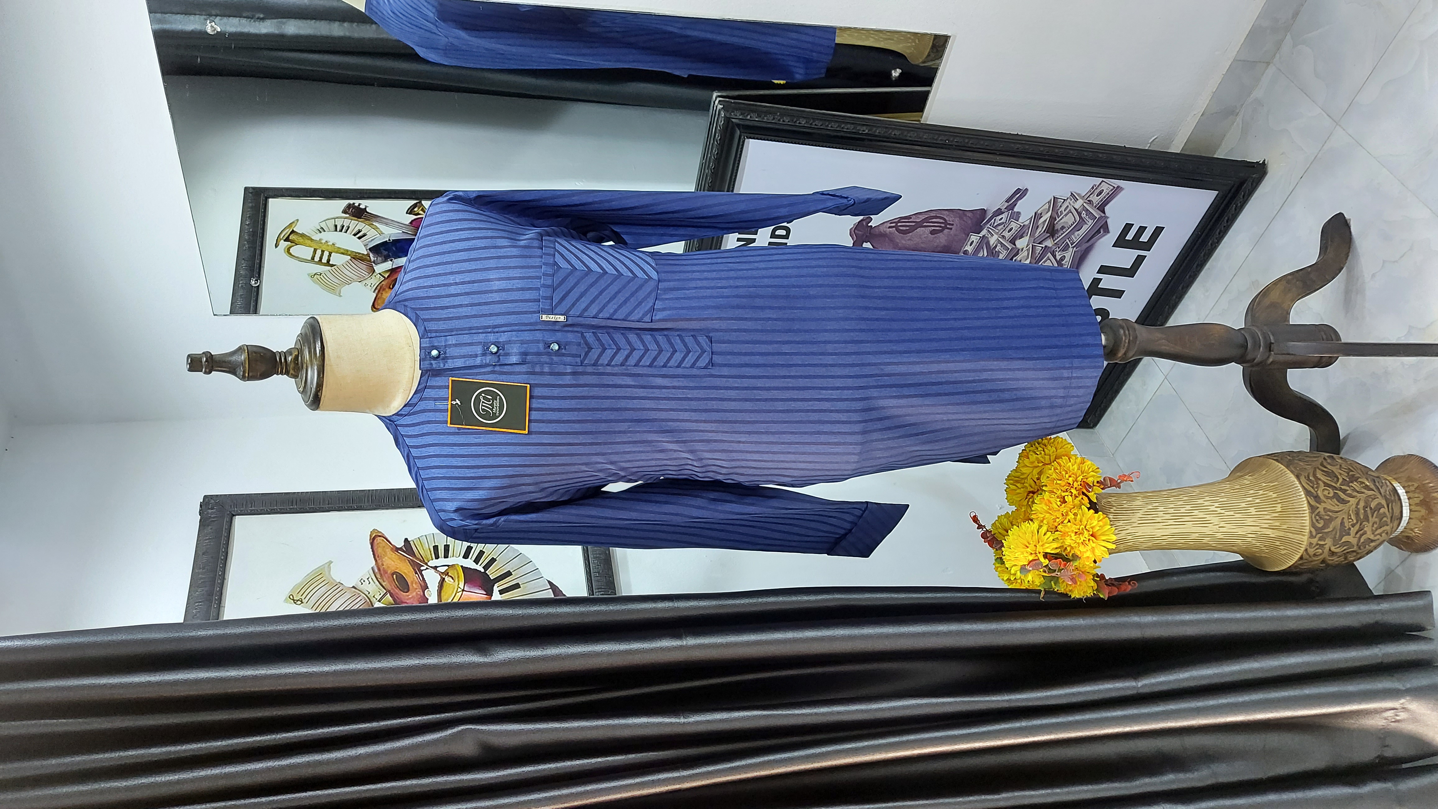 Blue Striped Men's Kurta