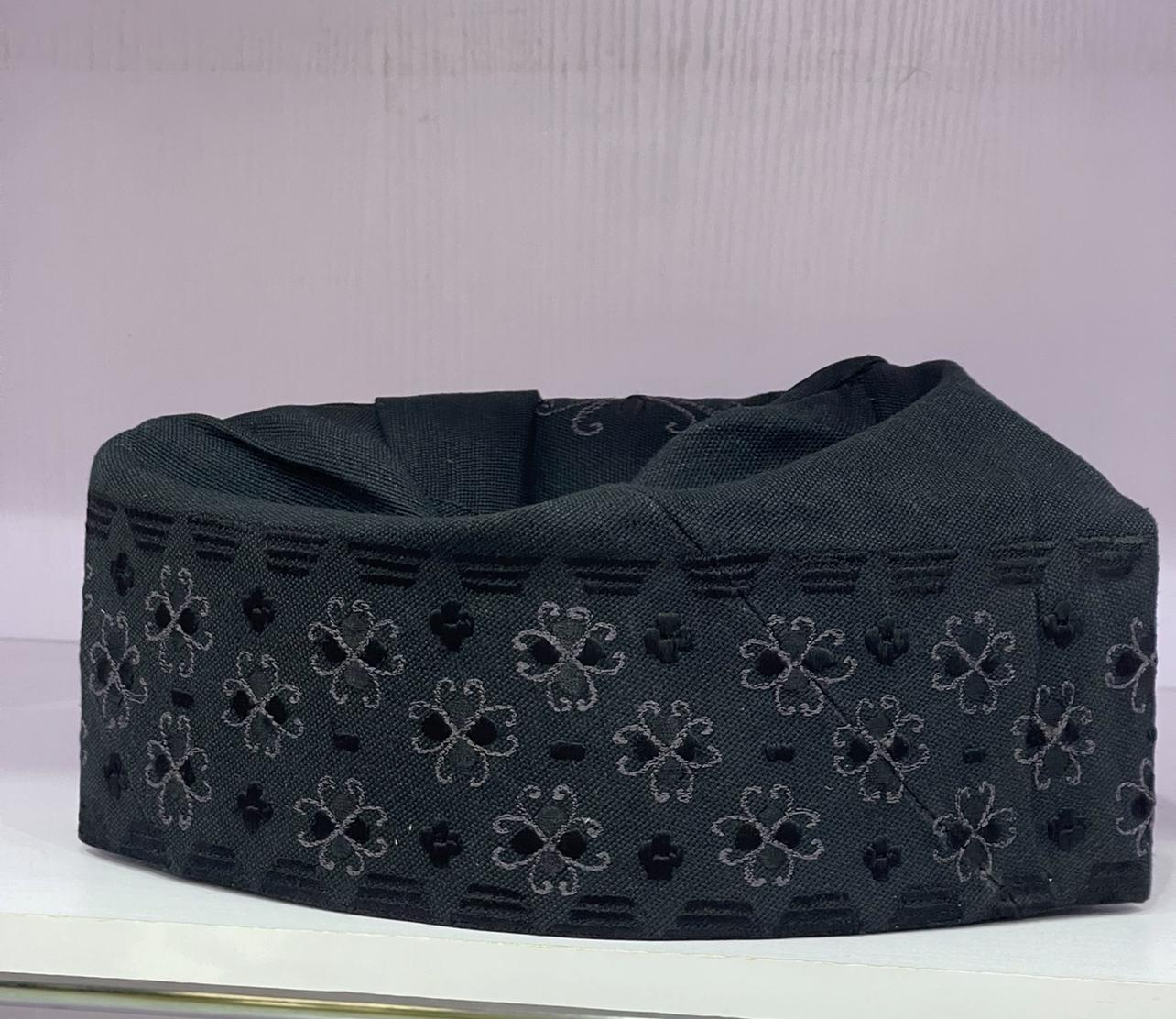 Men's Embroidered Black Omani Cap
