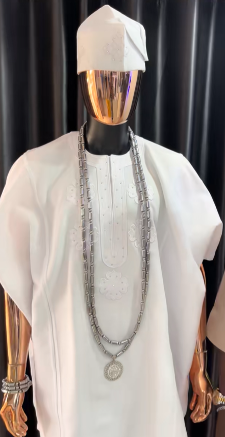 White Omoba Agbada Attire