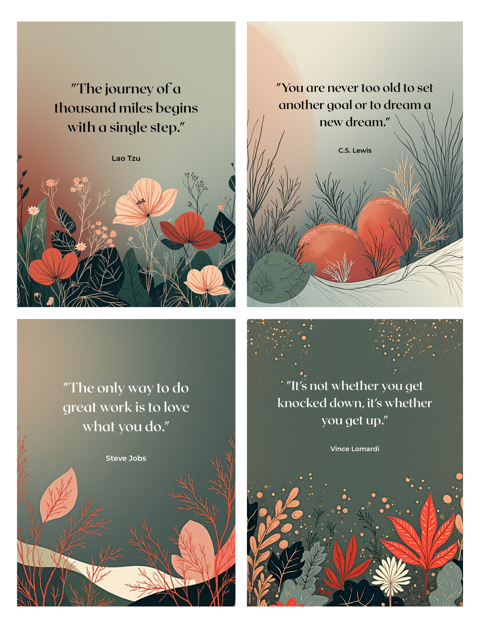 Motivational Quotes with Botanical illustration