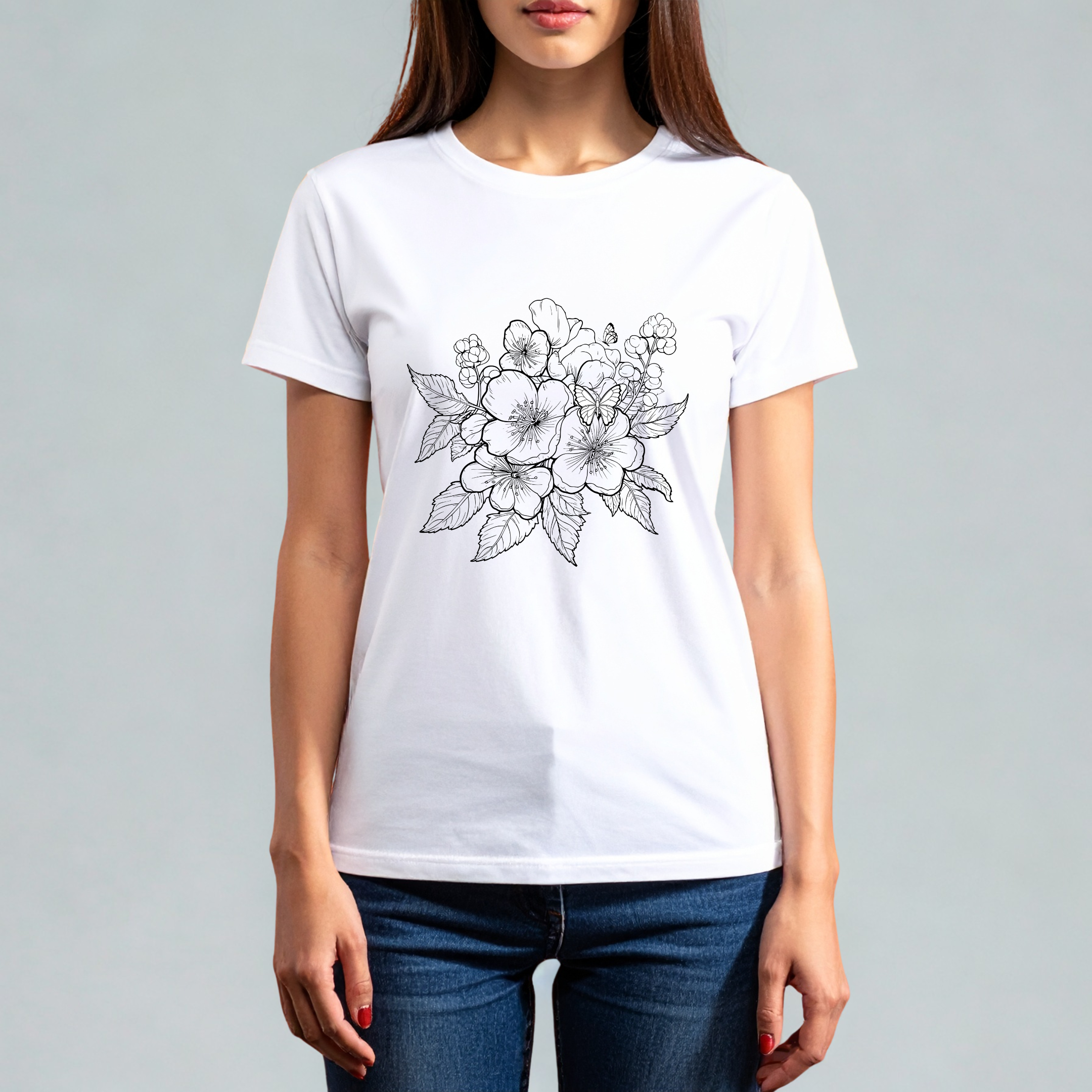 Floral Graphic Design White T-Shirt