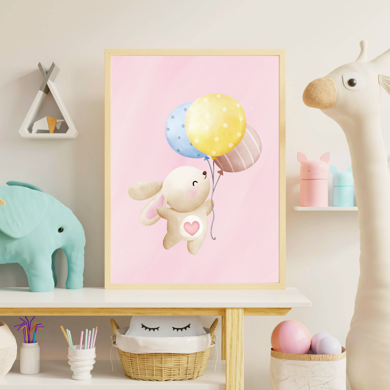 Bunny with Balloons Poster