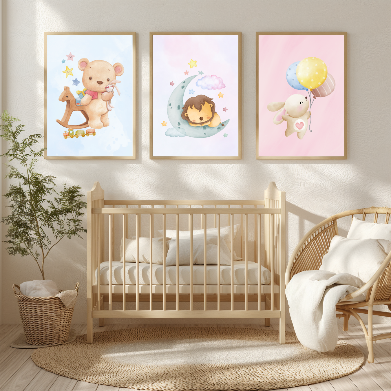 Lion on the Moon Nursery Poster
