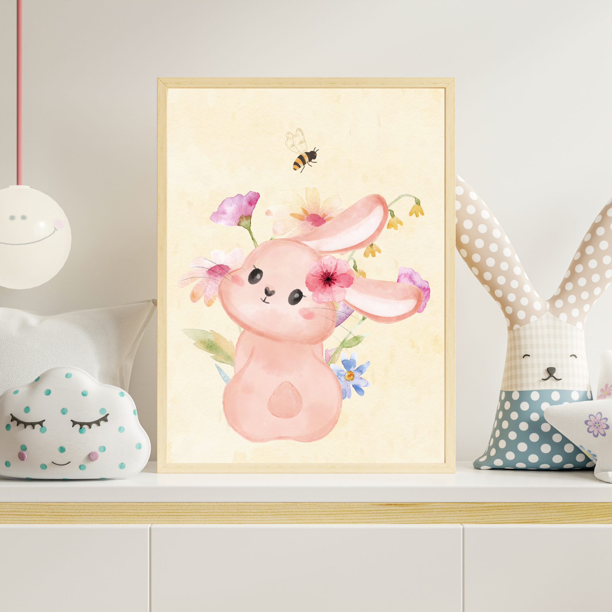 Rabbit around Flowers Poster