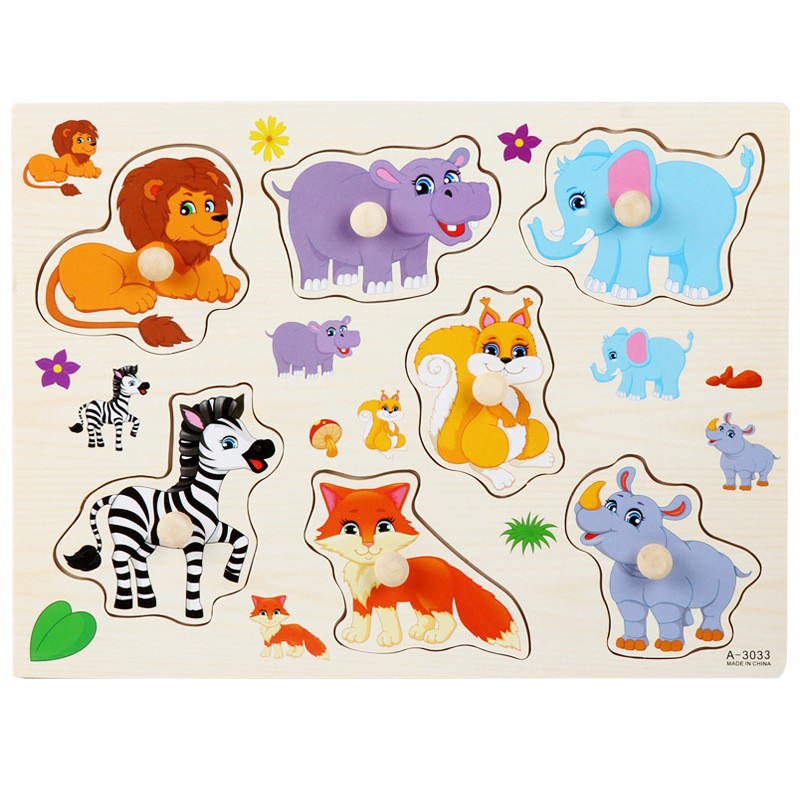 Safari & Jungle Animals Wooden Peg Puzzle
