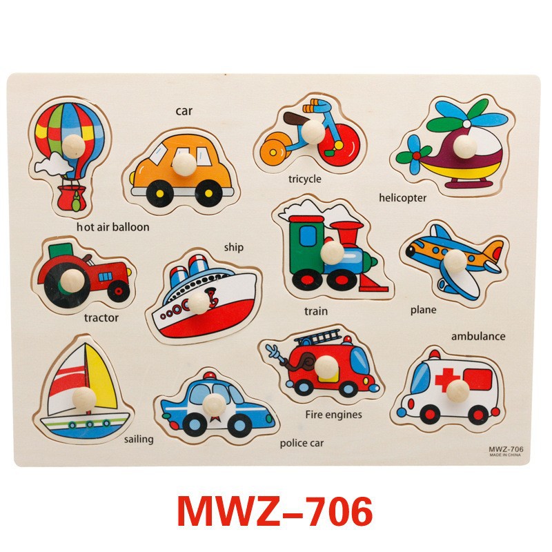 Community & Rescue Vehicles Wooden Peg Puzzle (12-Piece)