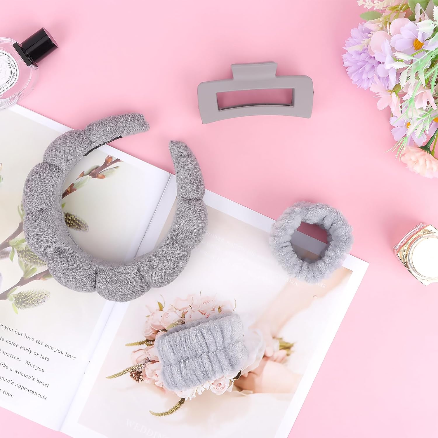 Gray Padded Headband and Hair Accessories Set