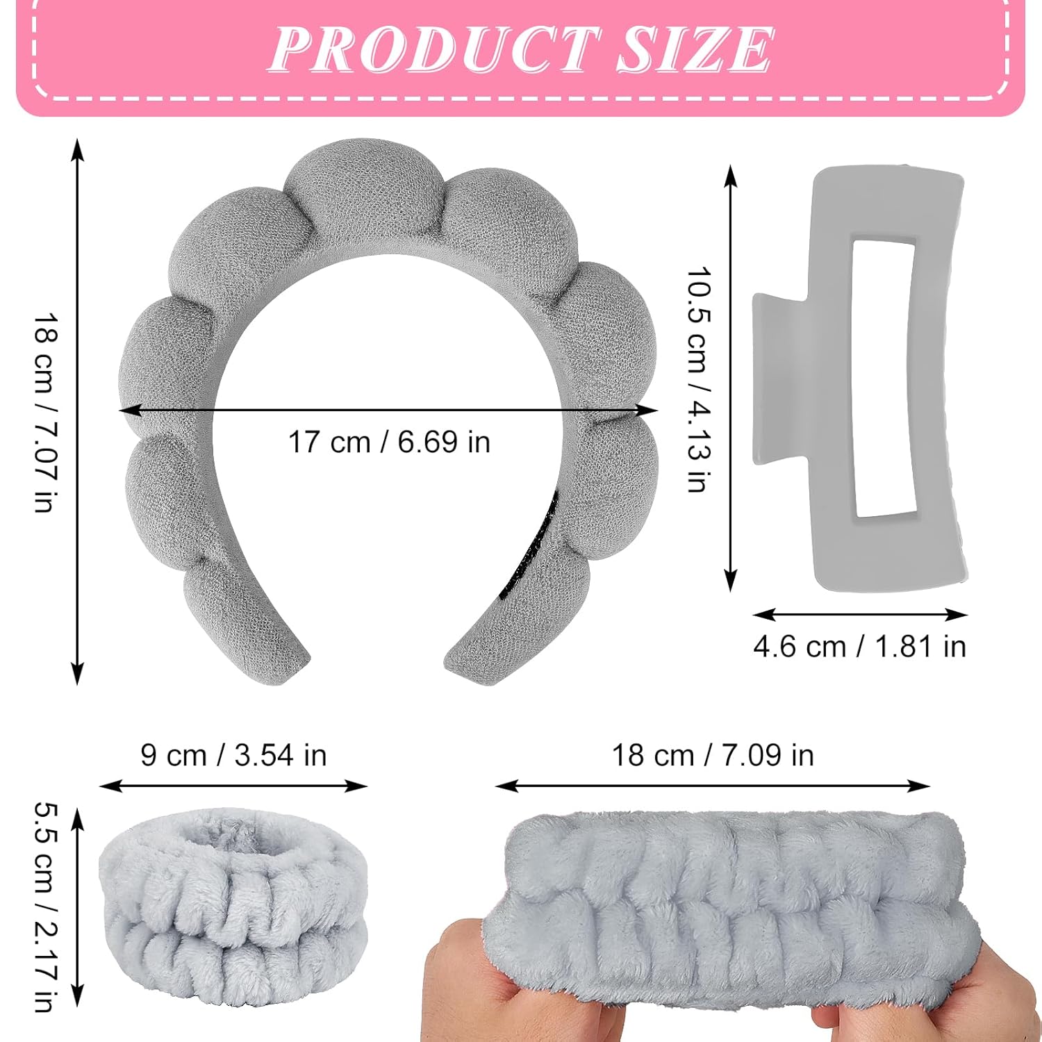 Gray Padded Headband and Hair Accessories Set