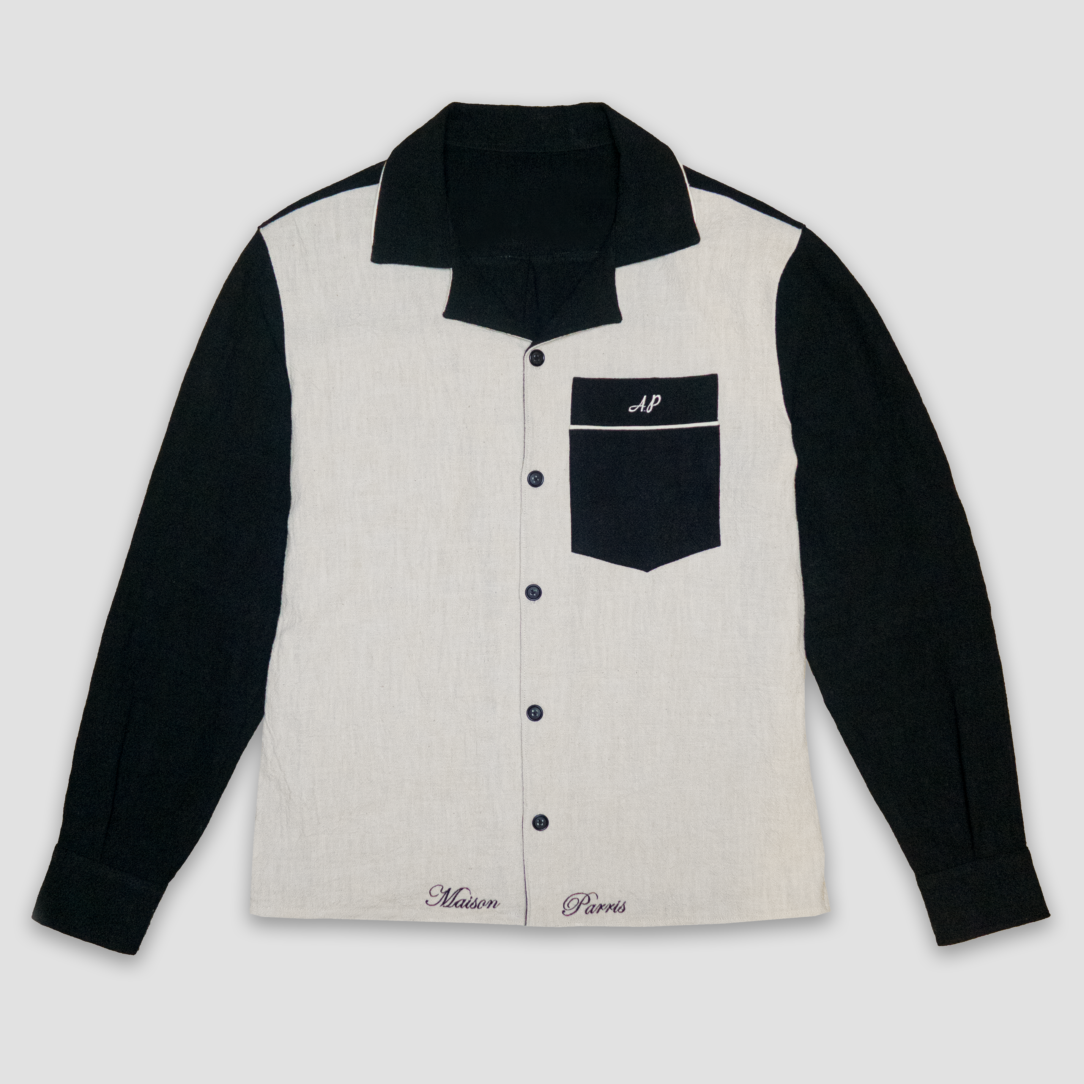 Linen black and white shirt long sleeve