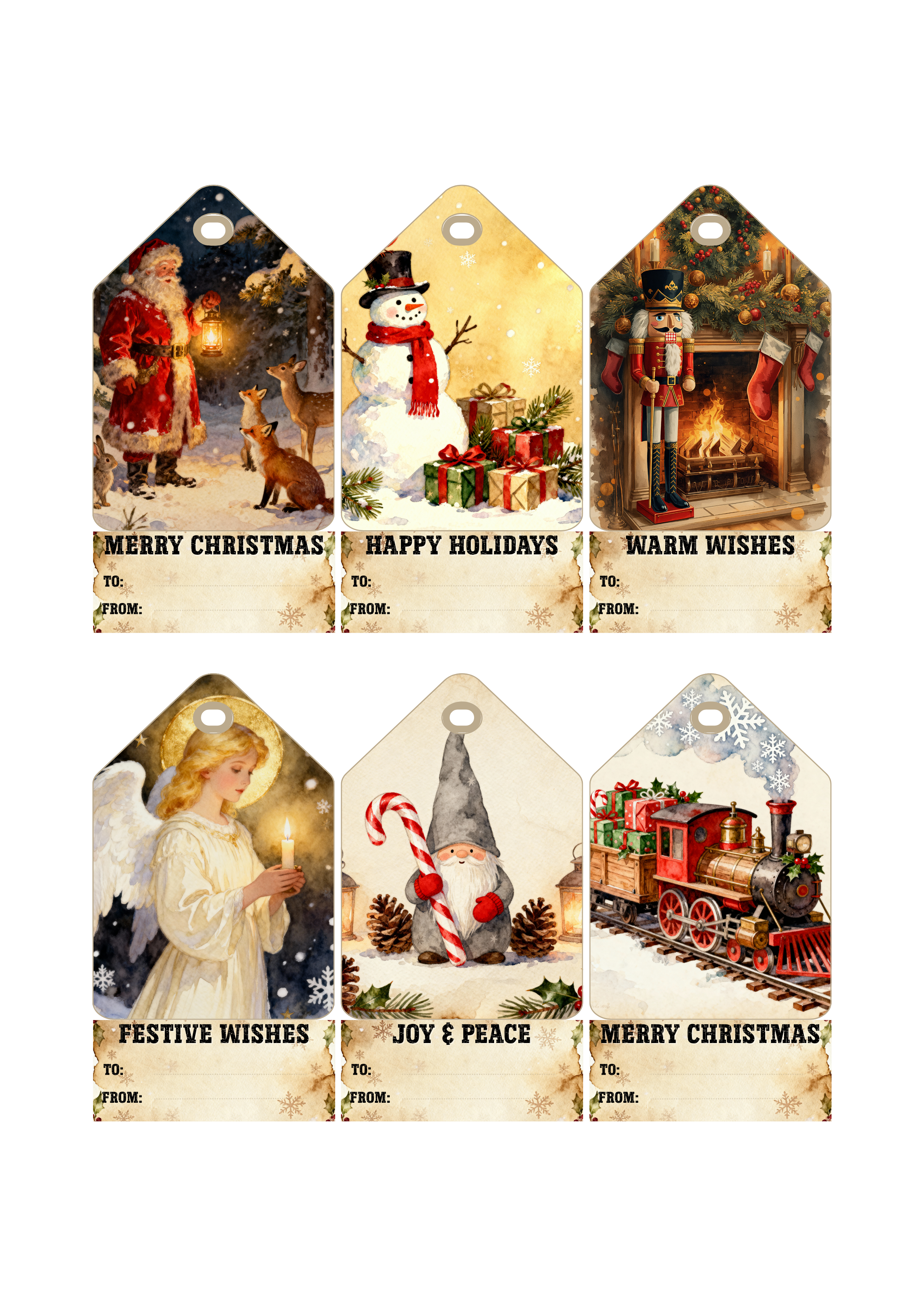 30 Vintage Christmas Gift Tags: Animal & Holiday Designs (Digital Download)