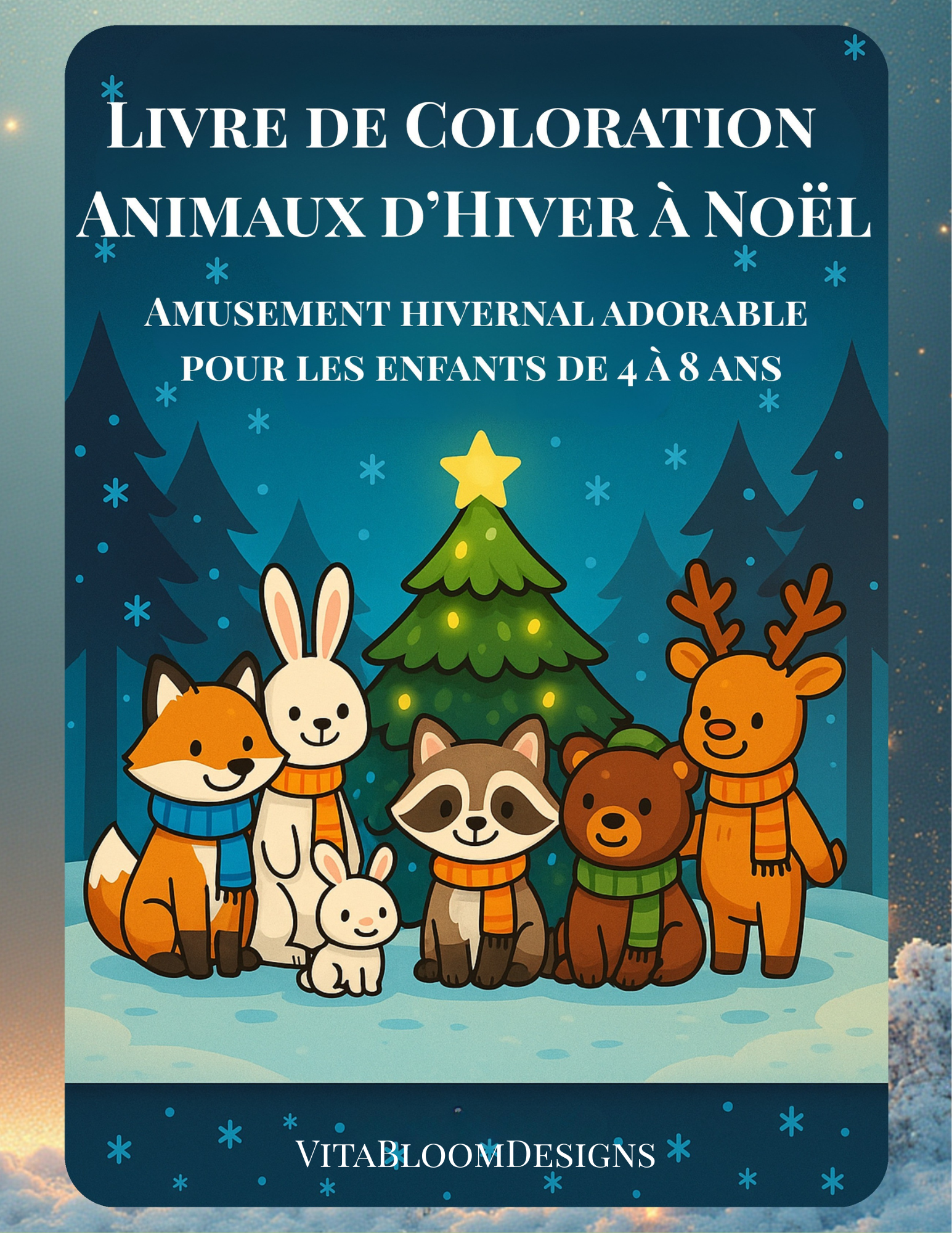 Livre de Coloriage Animaux d'Hiver pour Noel - 50 Pages - Enfants 4-8 ans (PDF)