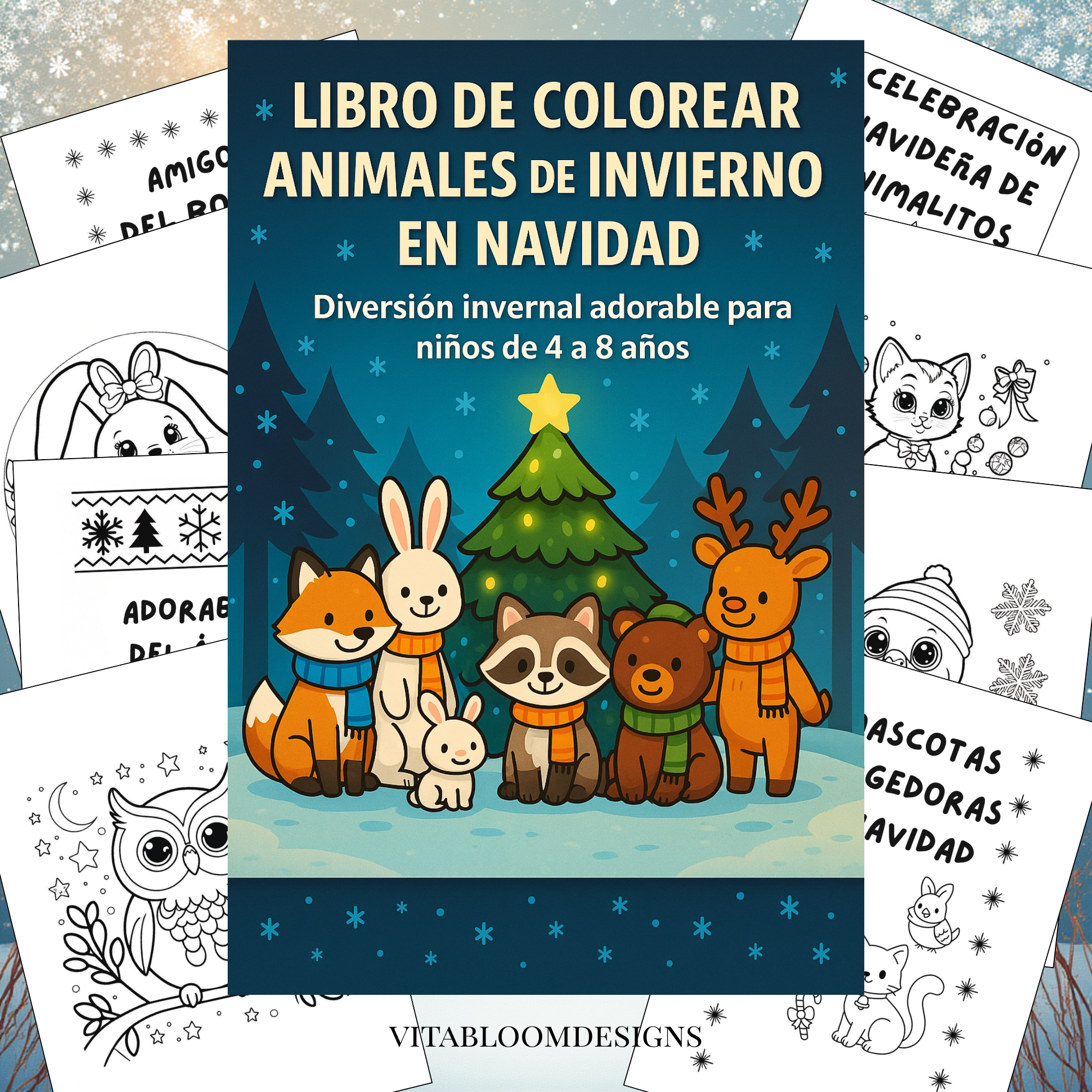Libro de Colorear Animales de Invierno en Navidad · 50 Páginas Festivas | PDF Imprimible