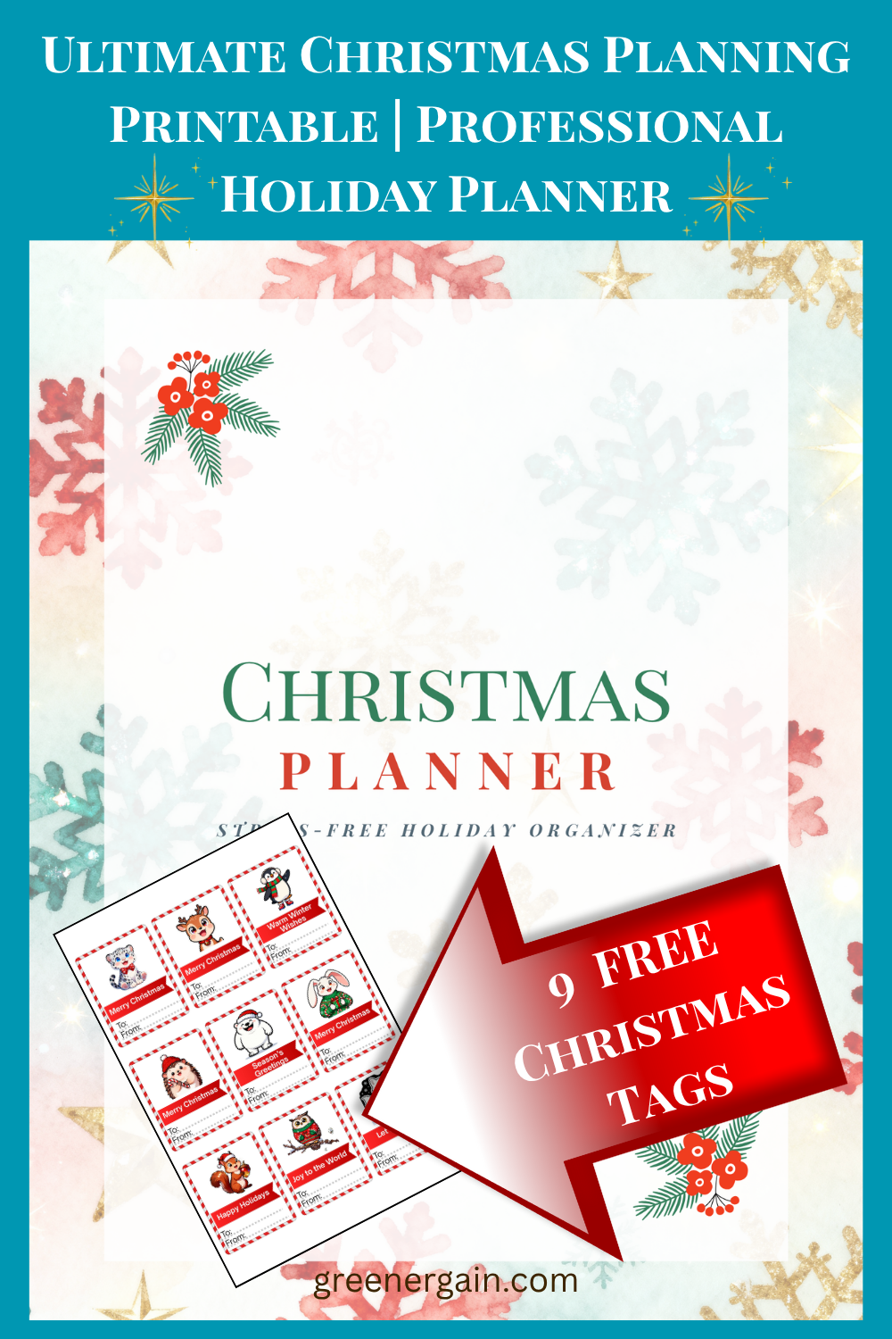 Printable Christmas Planner | Holiday Organizer PDF with Gift Tags | Budget, Meals & Checklist