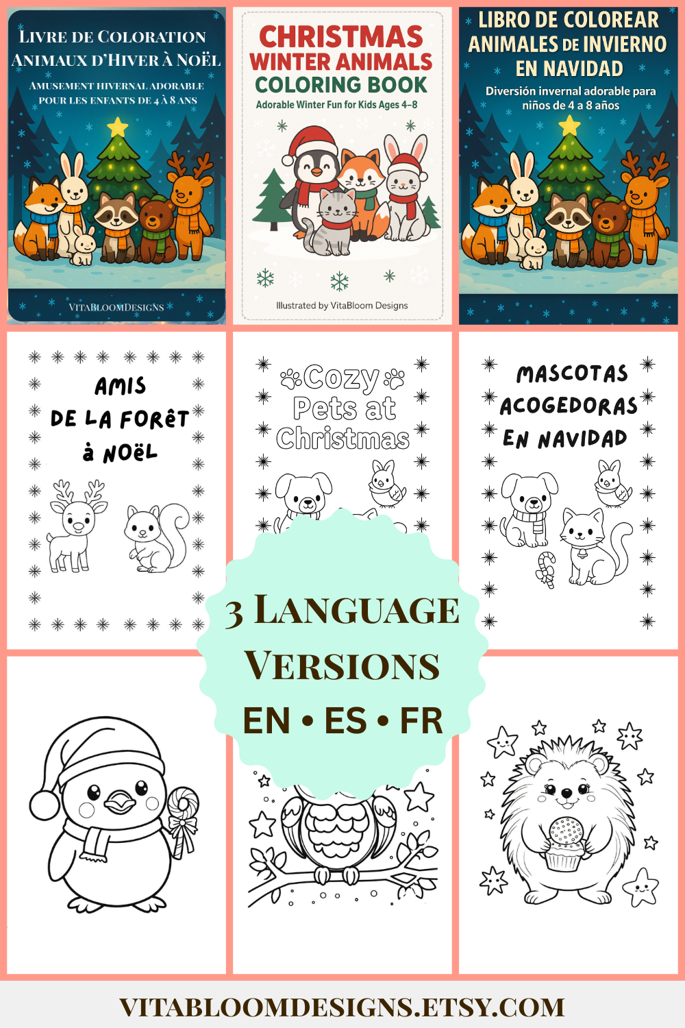 Christmas Animals Coloring Book for Kids ages 4-8 | 50 Holiday Pages (Digital Download)