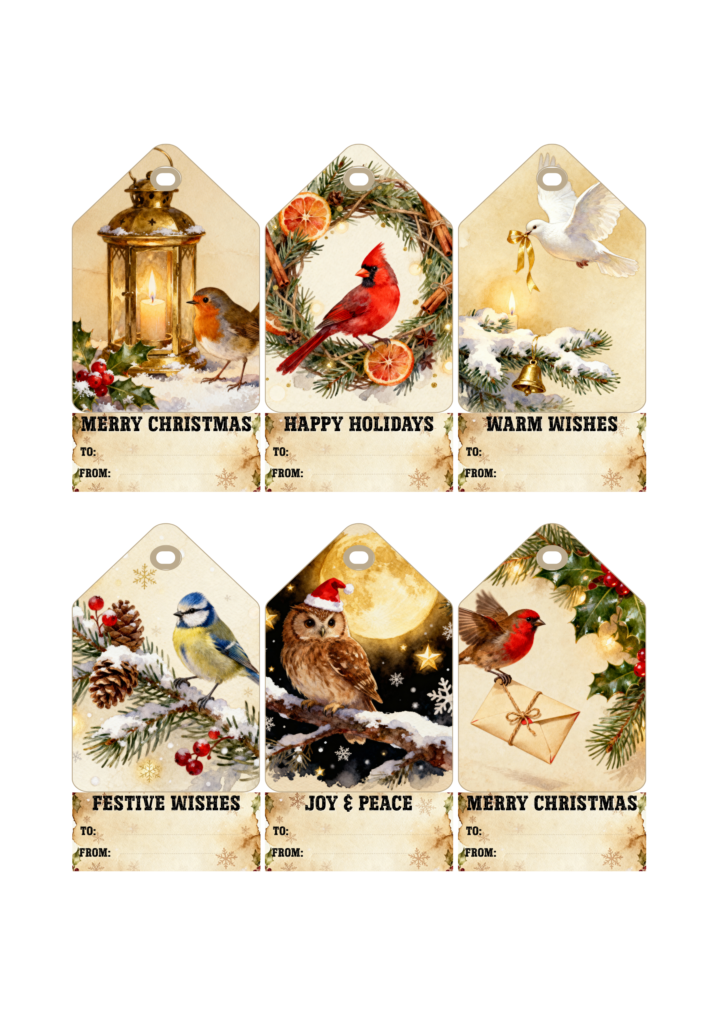 30 Vintage Christmas Gift Tags: Animal & Holiday Designs (Digital Download)