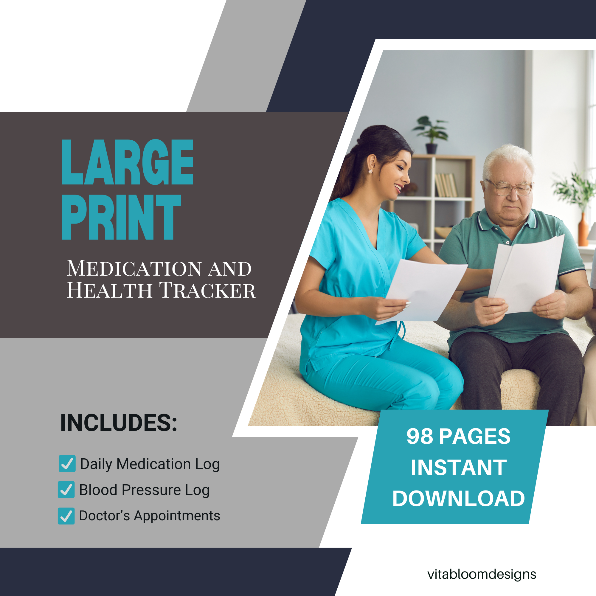 Large Print Medication & Health Tracker for Seniors (Easy-to-Read Daily Log & Blood Pressure Tracker)