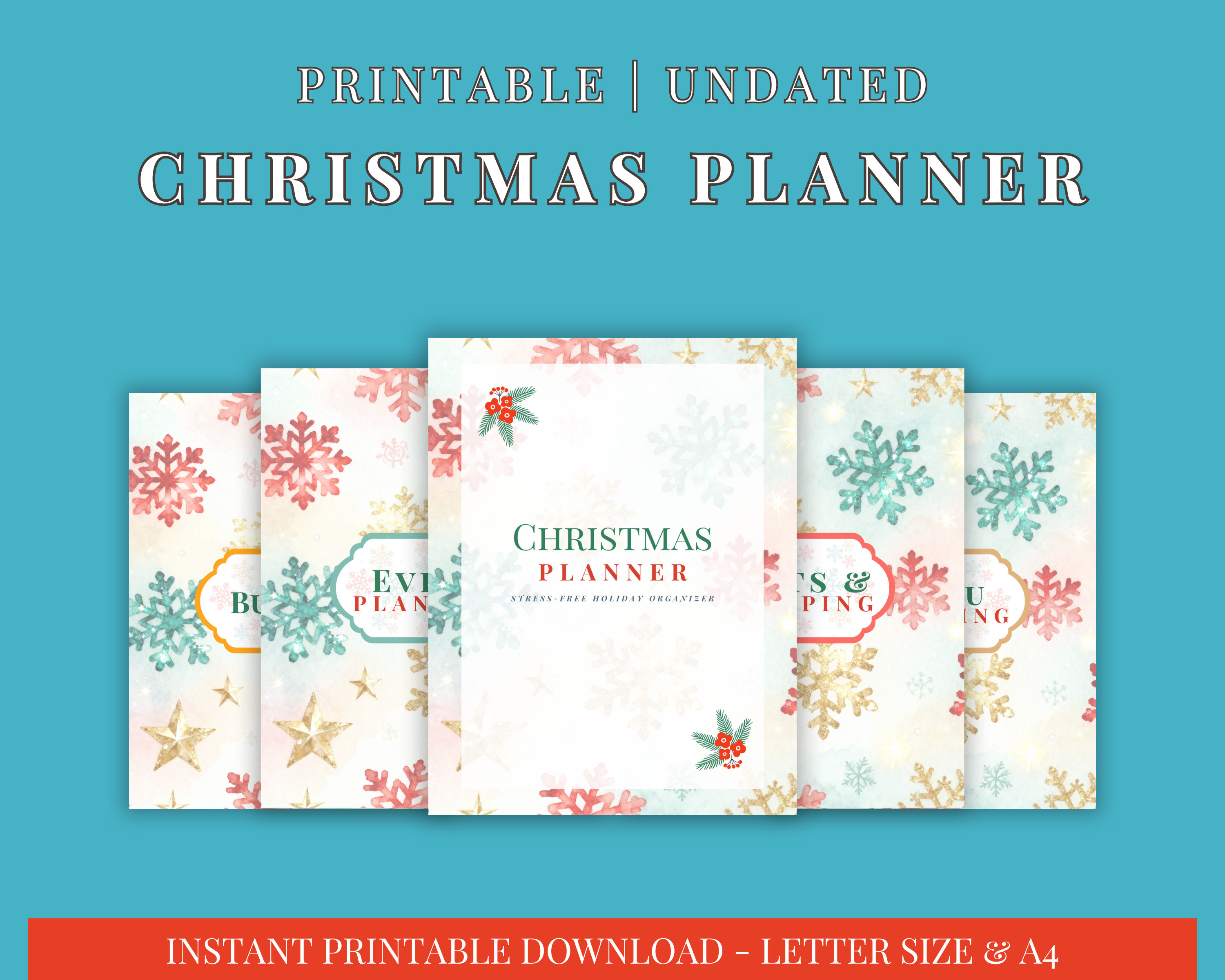 Printable Christmas Planner | Holiday Organizer PDF with Gift Tags | Budget, Meals & Checklist