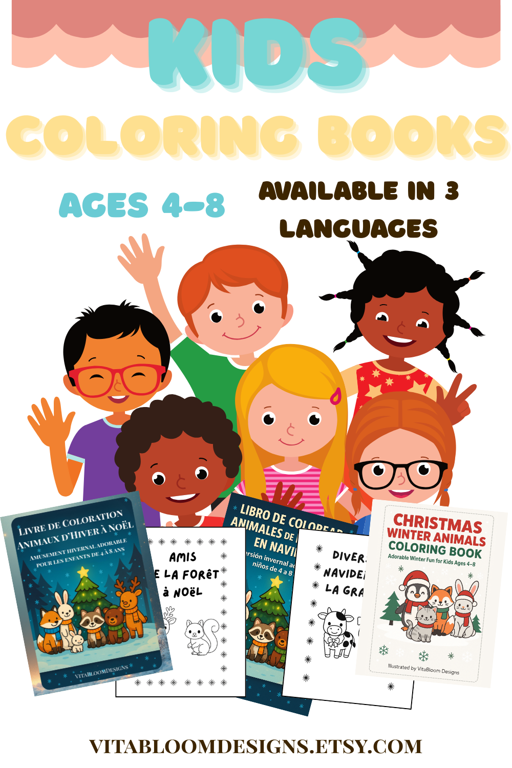 Christmas Animals Coloring Book for Kids ages 4-8 | 50 Holiday Pages (Digital Download)