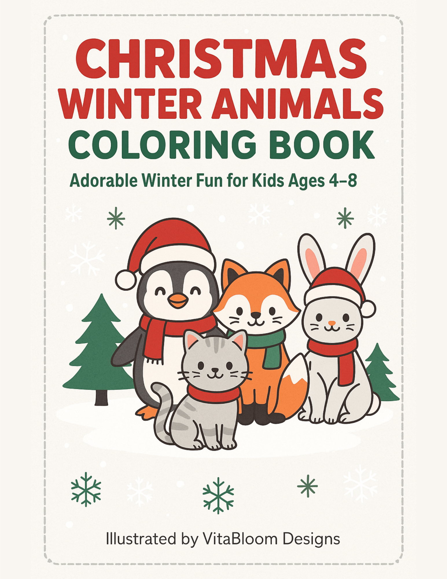 Christmas Animals Coloring Book for Kids ages 4-8 | 50 Holiday Pages (Digital Download)