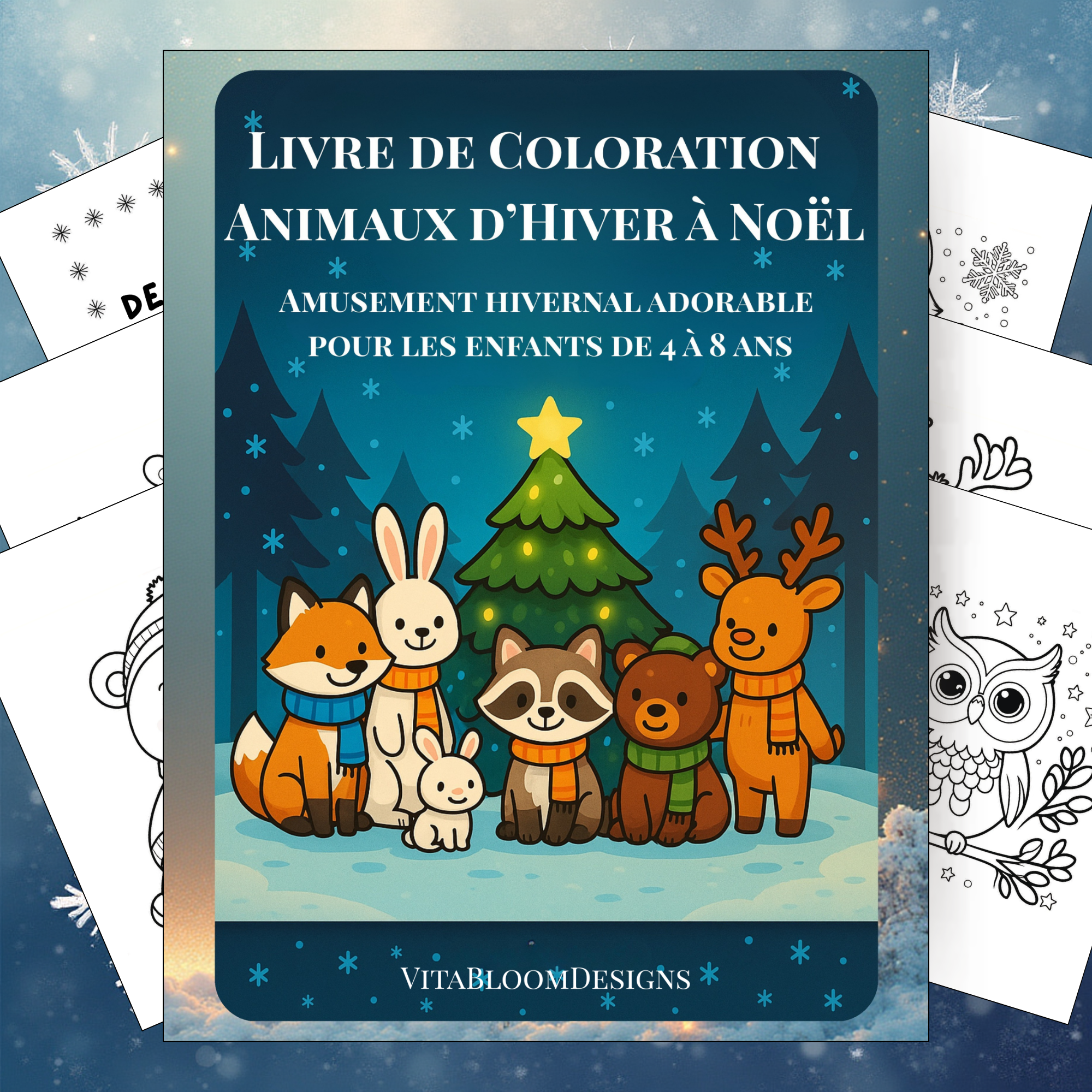 Livre de Coloriage Animaux d'Hiver pour Noel - 50 Pages - Enfants 4-8 ans (PDF)