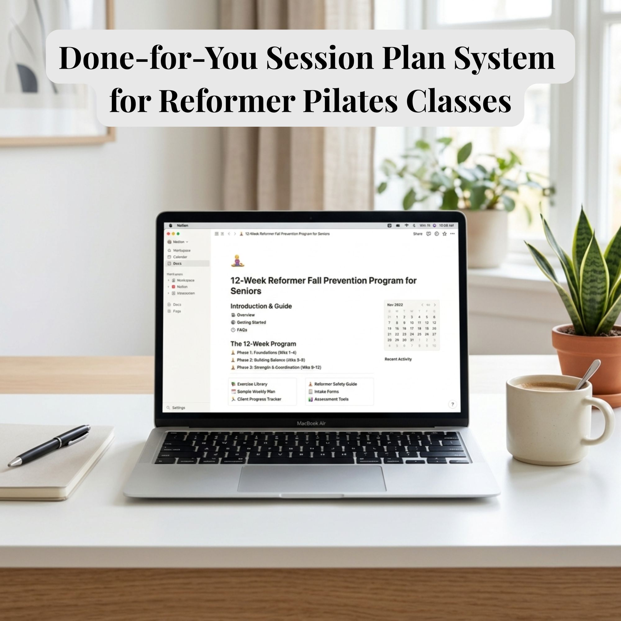 Reformer Pilates Fall Prevention Program for Seniors - "Done - for - You"  Instructors System - Notion Workspace