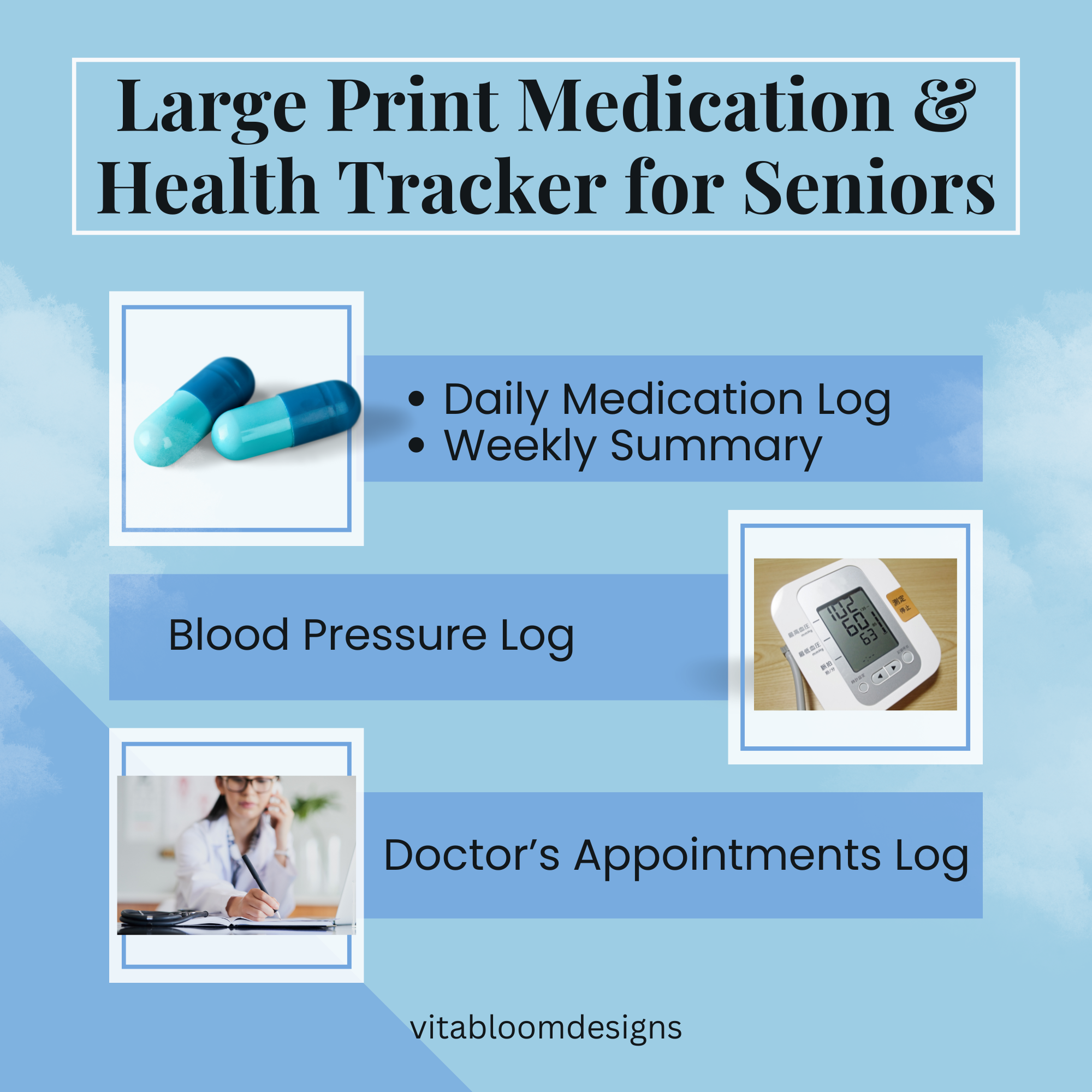 Large Print Medication & Health Tracker for Seniors (Easy-to-Read Daily Log & Blood Pressure Tracker)