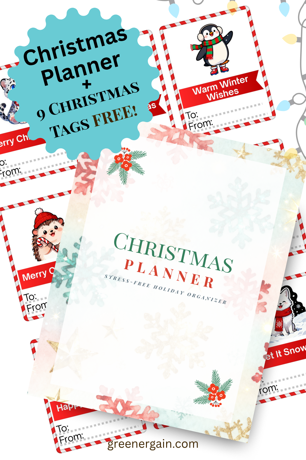 Printable Christmas Planner | Holiday Organizer PDF with Gift Tags | Budget, Meals & Checklist