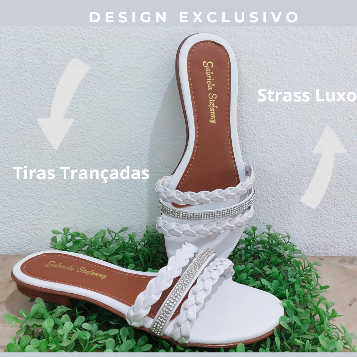 Sandália feminina branca com strass