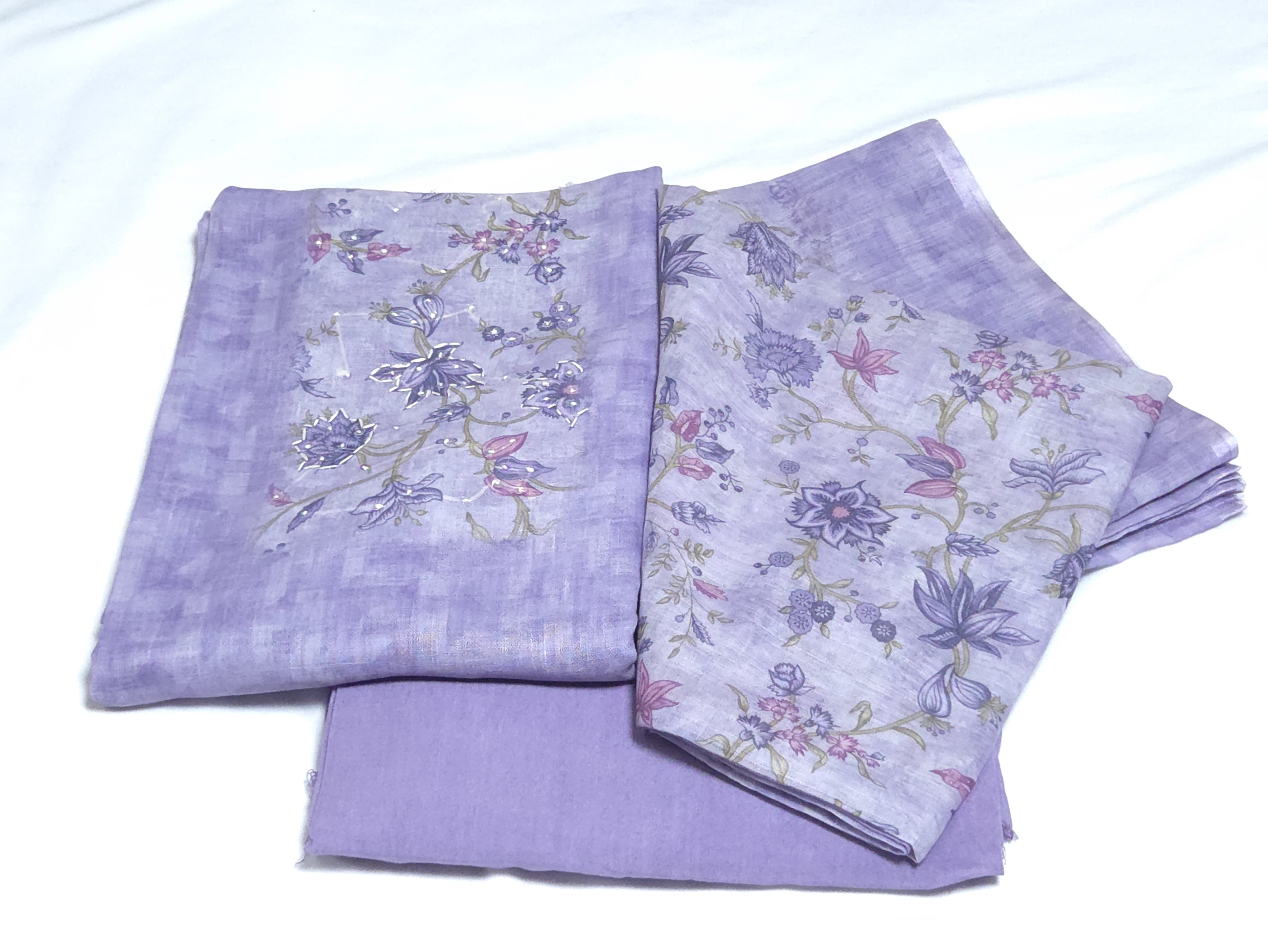 Lavender Floral Semi linen Unstitched Salwar Set