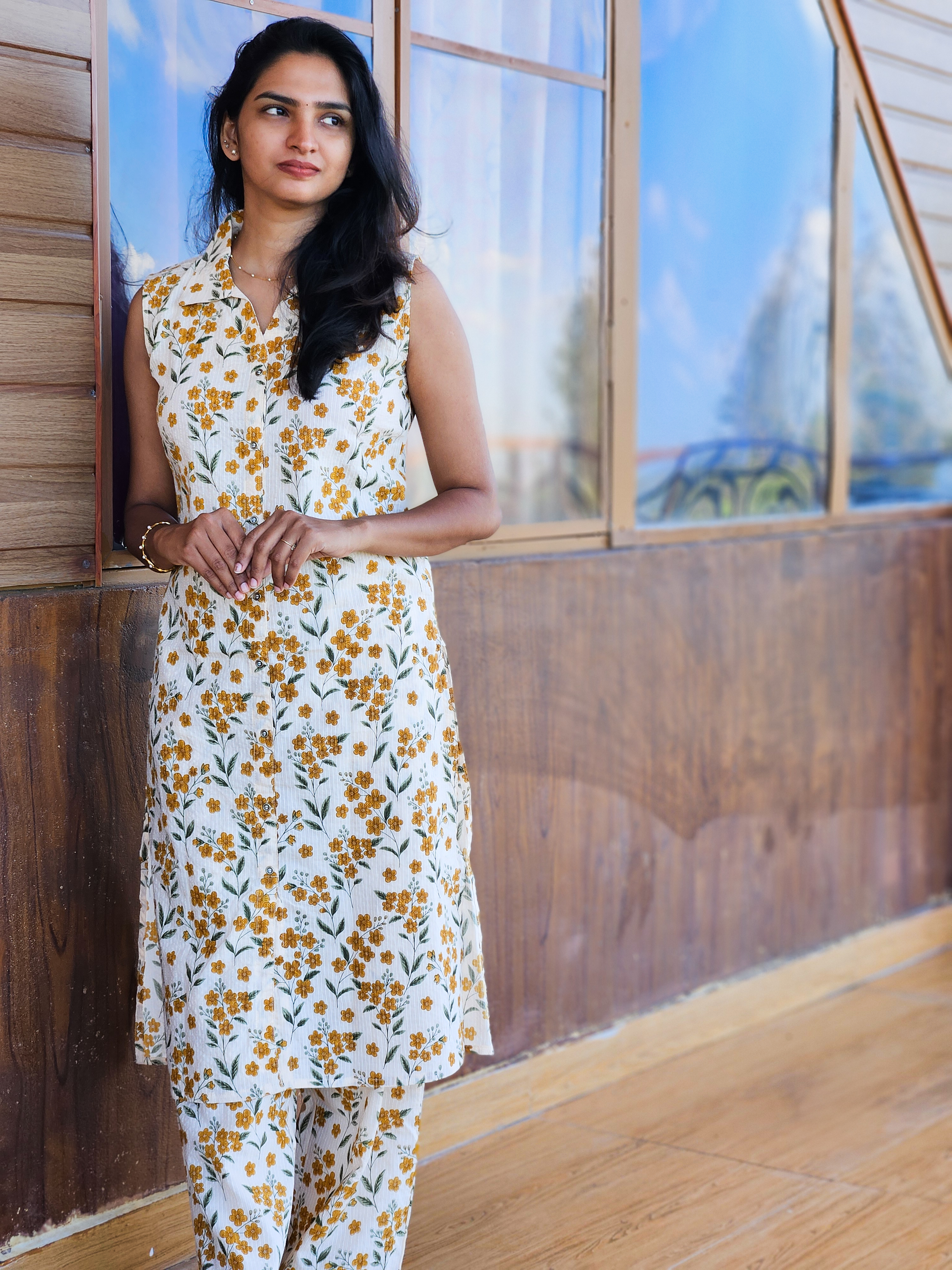 Peach Kantha Bloom Coord set