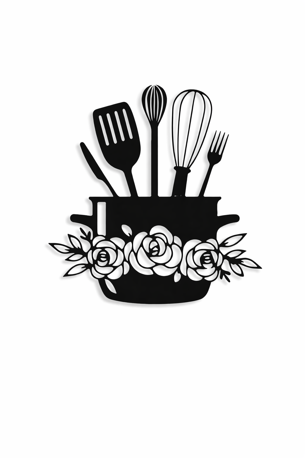 Floral Utensil Pot Metal Kitchen Wall Décor (Black)