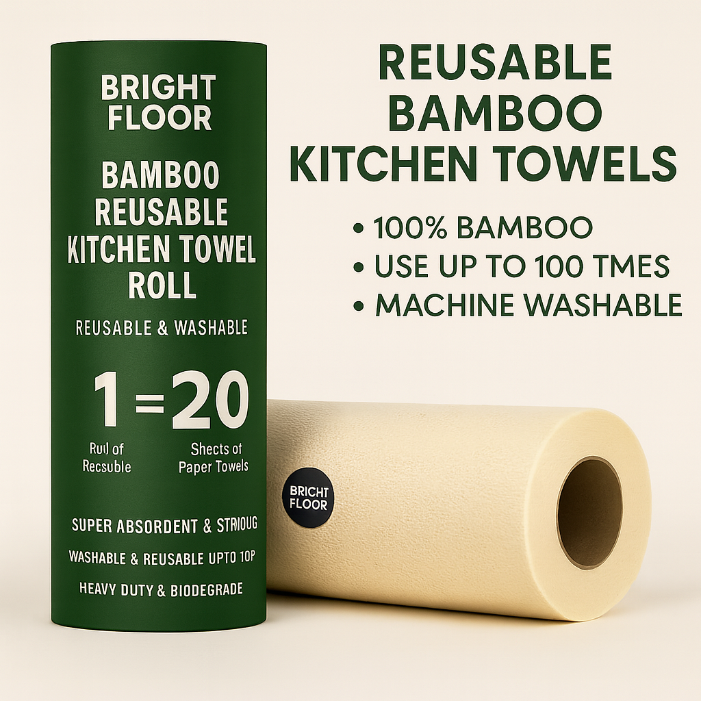 Bright Floor 20-Piece Reusable Bamboo Kitchen Towel Roll – Super Absorbent, Washable, Eco-Friendly | 100% Bamboo | Ultra-Strong Multi-Purpose Cleaning Towels