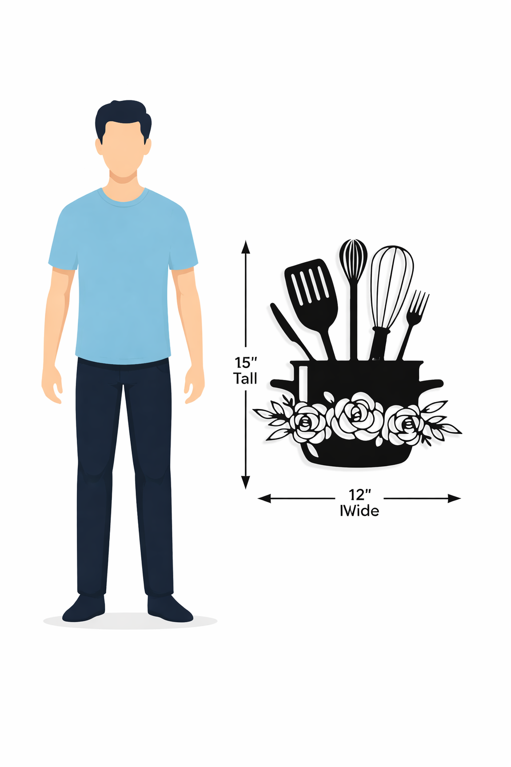 Floral Utensil Pot Metal Kitchen Wall Décor (Black)