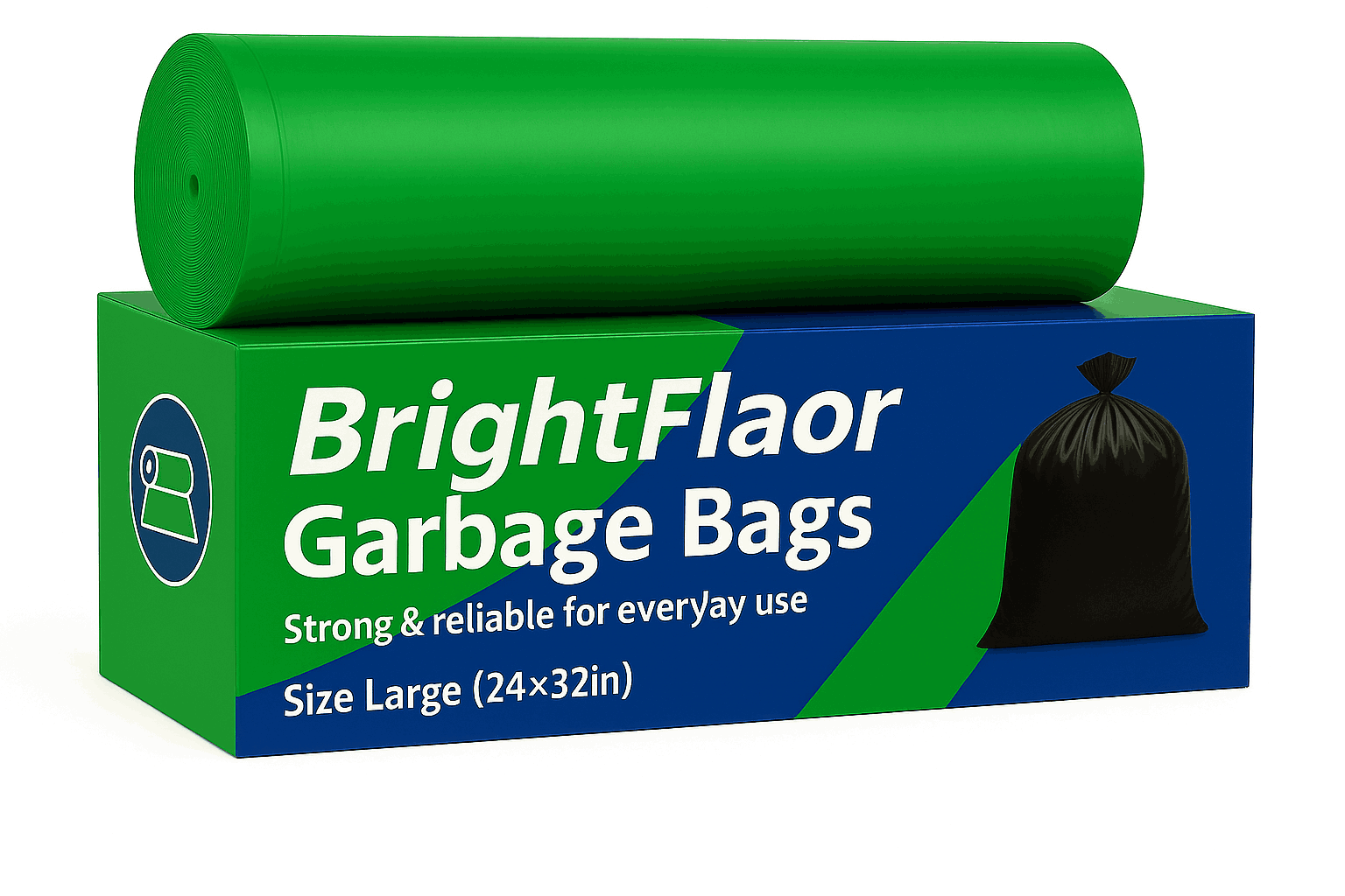 Bright Floor Heavy Duty Garbage Bags – Large Size (24x32in) – Pack of 3 Rolls | Extra Strong & Leak-Proof | Green Roll | For Bins 30–45L