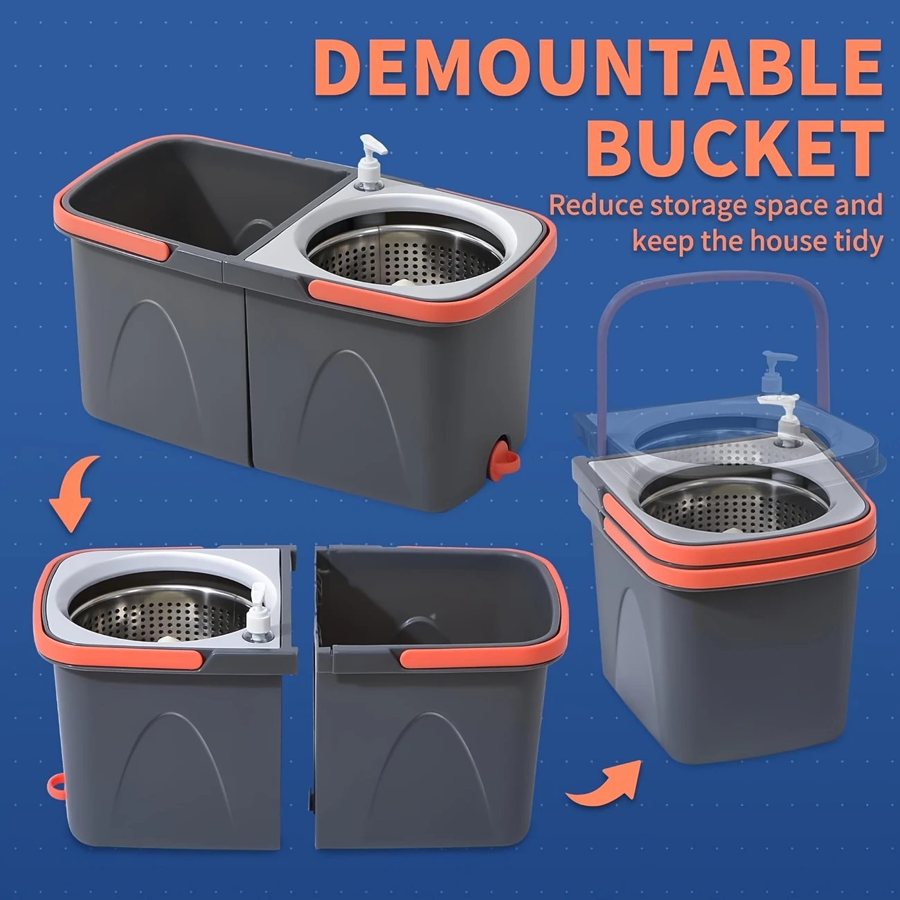  Bright Floor 360° Spin Mop Set with Microfiber Pads – Easy Drain, Detergent Dispenser & Handle