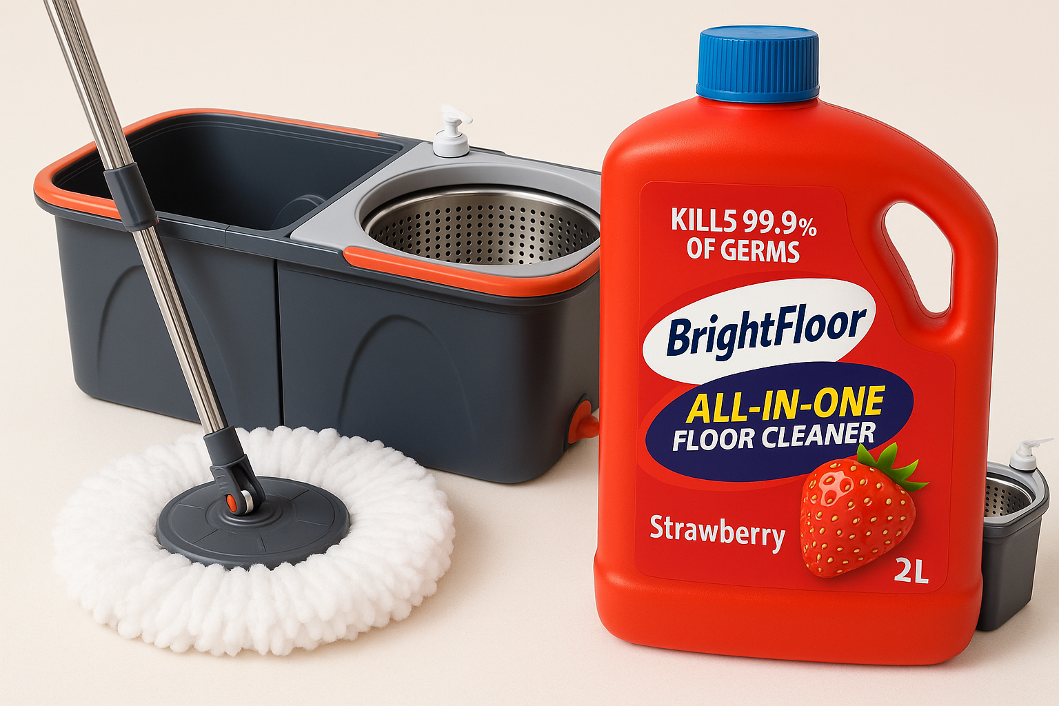  Bright Floor Ultimate Cleaning Combo – Spin Mop Set + 2L Strawberry Floor Cleaner