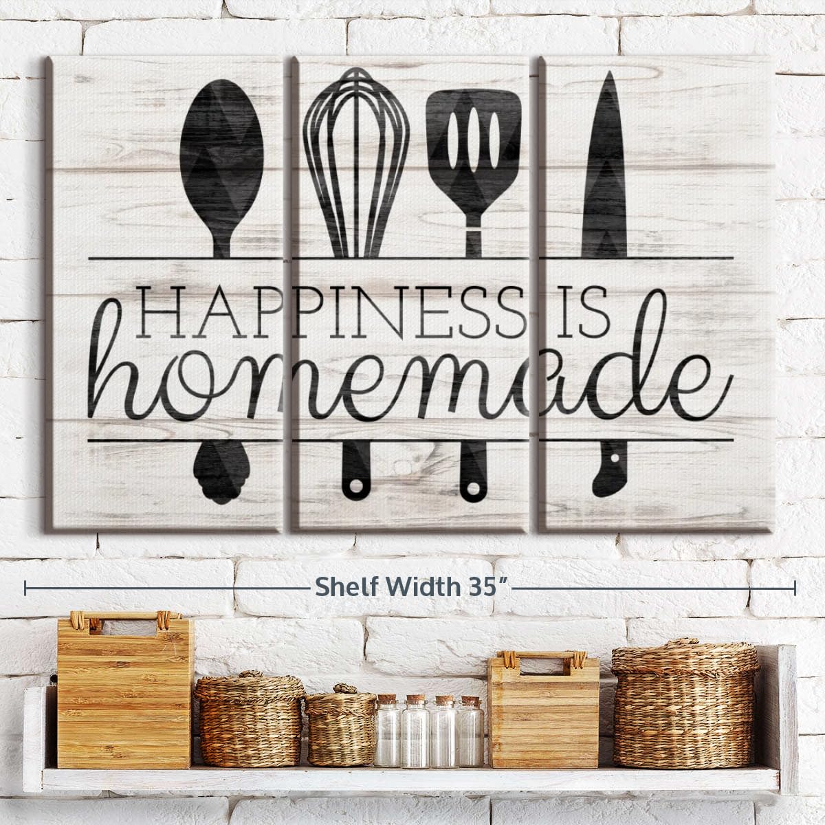 Happiness Is Homemade” Kitchen Wall Art – 3 Panel Set