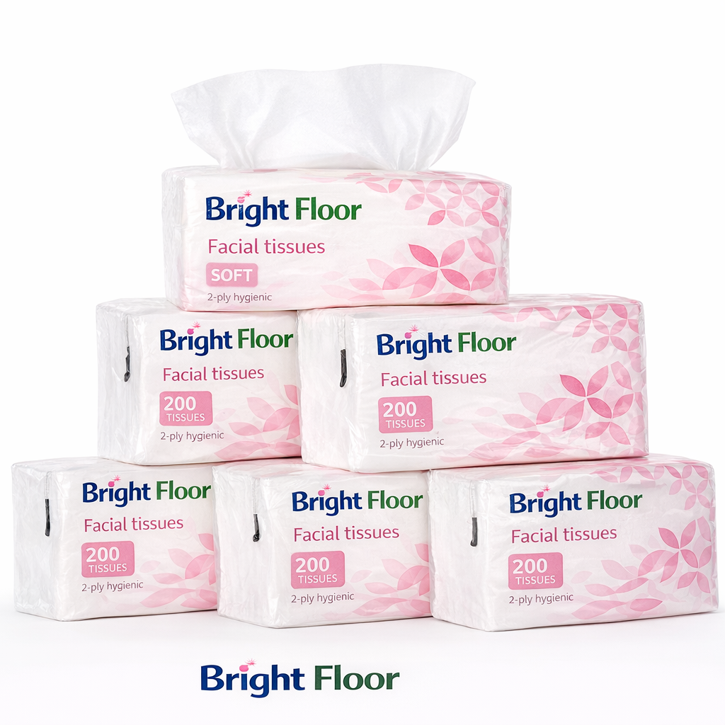 Bright Floor Facial Tissues – Pack of 6 (1200 Tissues Total)