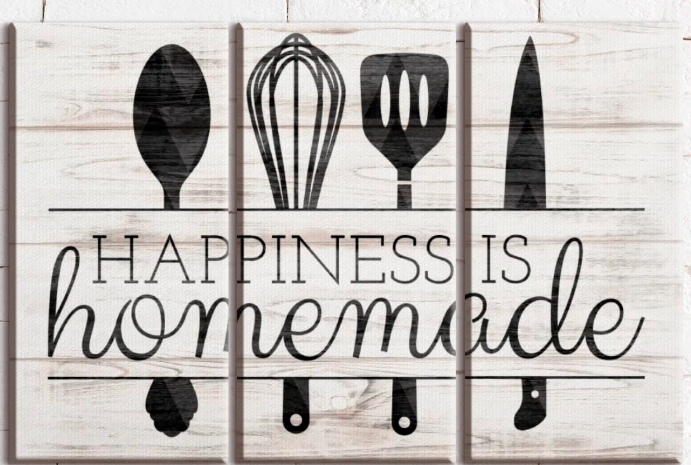 Happiness Is Homemade” Kitchen Wall Art – 3 Panel Set