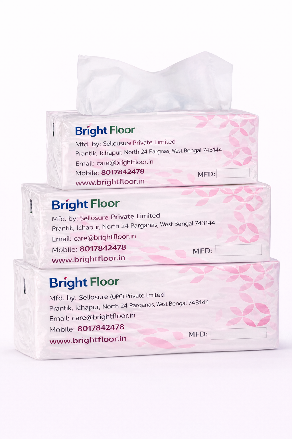 Bright Floor Facial Tissues – Pack of 3 (200 Sheets Each)