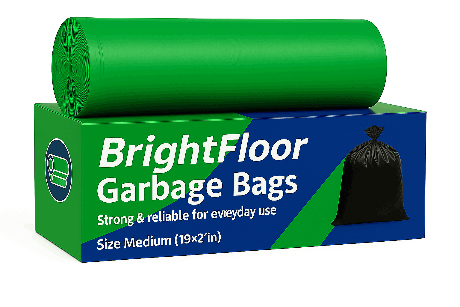 Bright  Floor Heavy Duty Garbage Bags – Medium Size (19x21in) – | Tear-Resistant | Green Plastic Roll | Suitable for Home & Office Bins – 15–25L