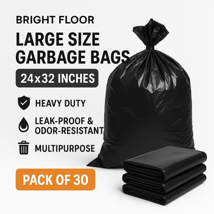 Bright Floor Heavy Duty Garbage Bags – Large Size (24x32in) – Pack of 3 Rolls | Extra Strong & Leak-Proof | Green Roll | For Bins 30–45L