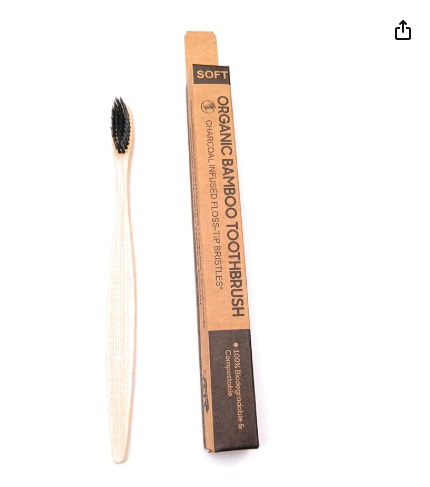 Bright Floor Organic Bamboo Toothbrush – Charcoal Infused Soft Bristles | 100% Biodegradable & Eco-Friendly