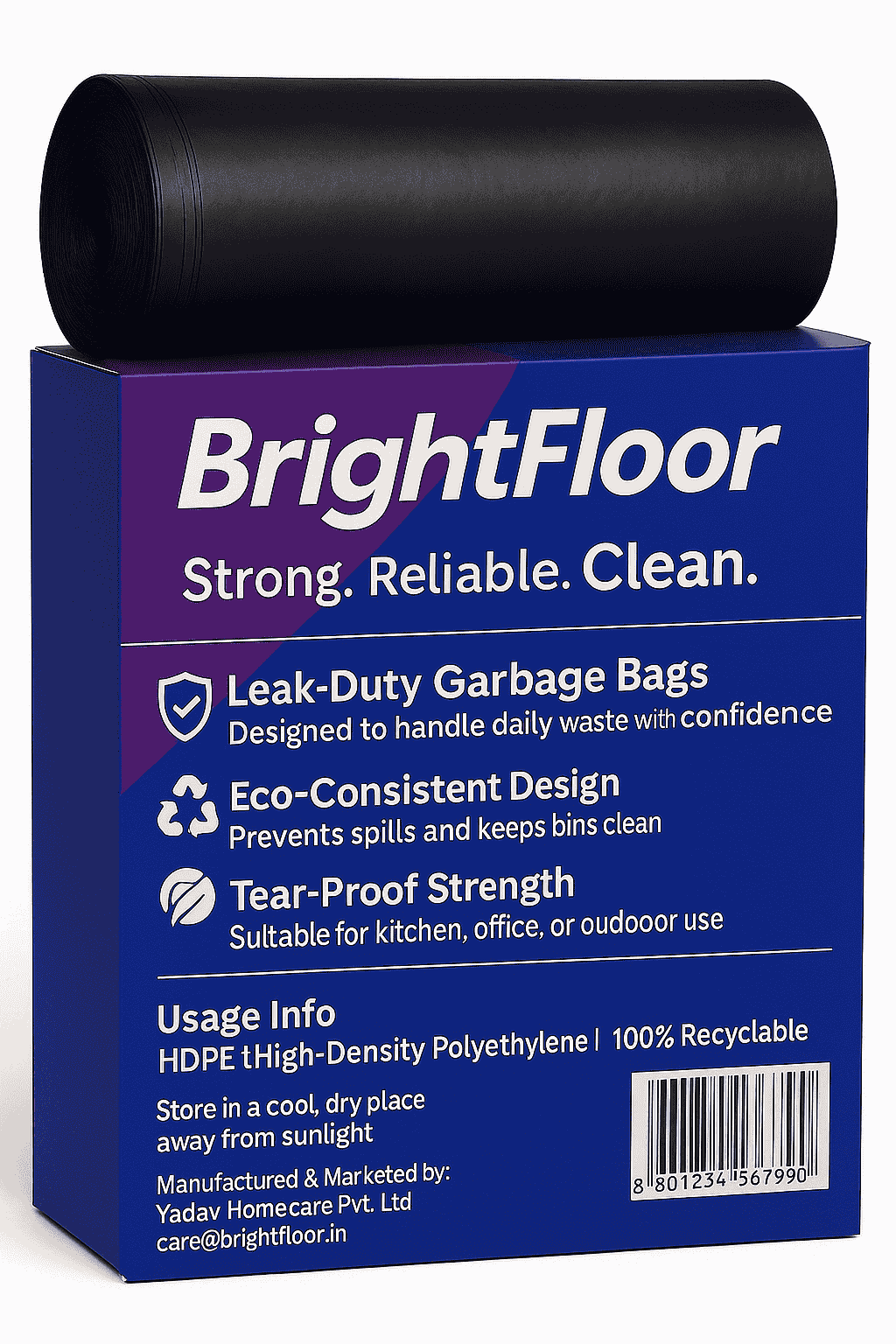 Bright Floor Medium Size Garbage Bags (19x21 Inches) | Heavy Duty Black Trash Bags | Leak-Proof & Odor-Resistant | Pack of 30 | For Home, Office & Commercial Use